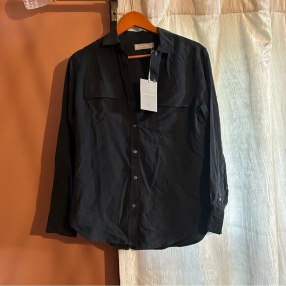 Everlane The Washable Silk Relaxed Shirt Button Down Black Blouse NWT Size 0 - Picture 4 of 9